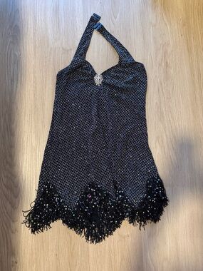 Black Embellished Halter Tank Top